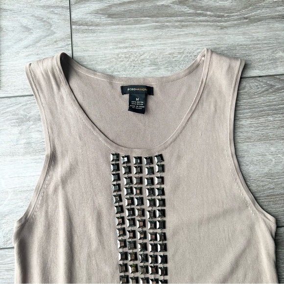 BCBGMaxAzria Geometric Studded Round Neck Sleeveless Sweater Tank Dress - Picture 6 of 11